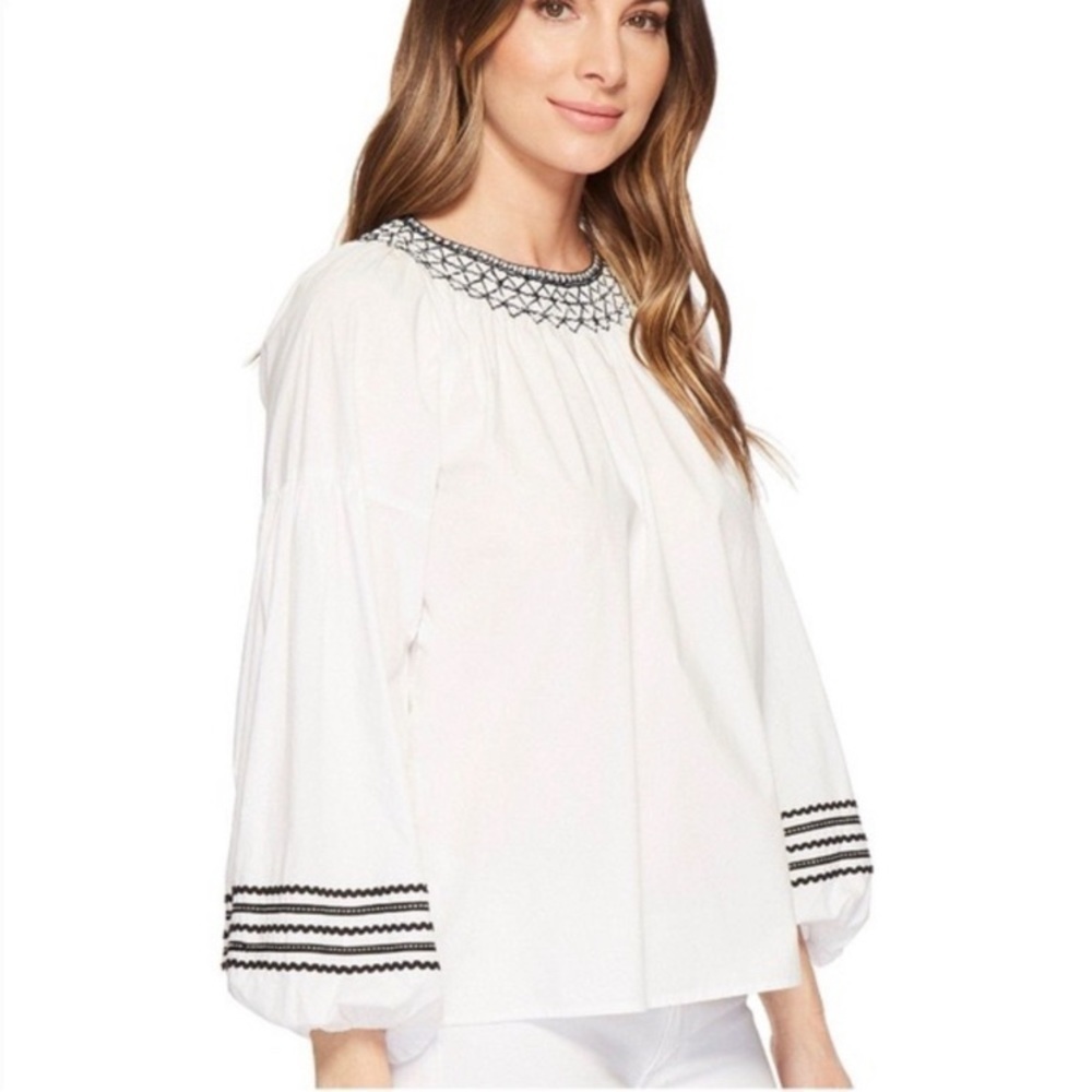 Joie Ghada Smocked Top Black and White  Size Small